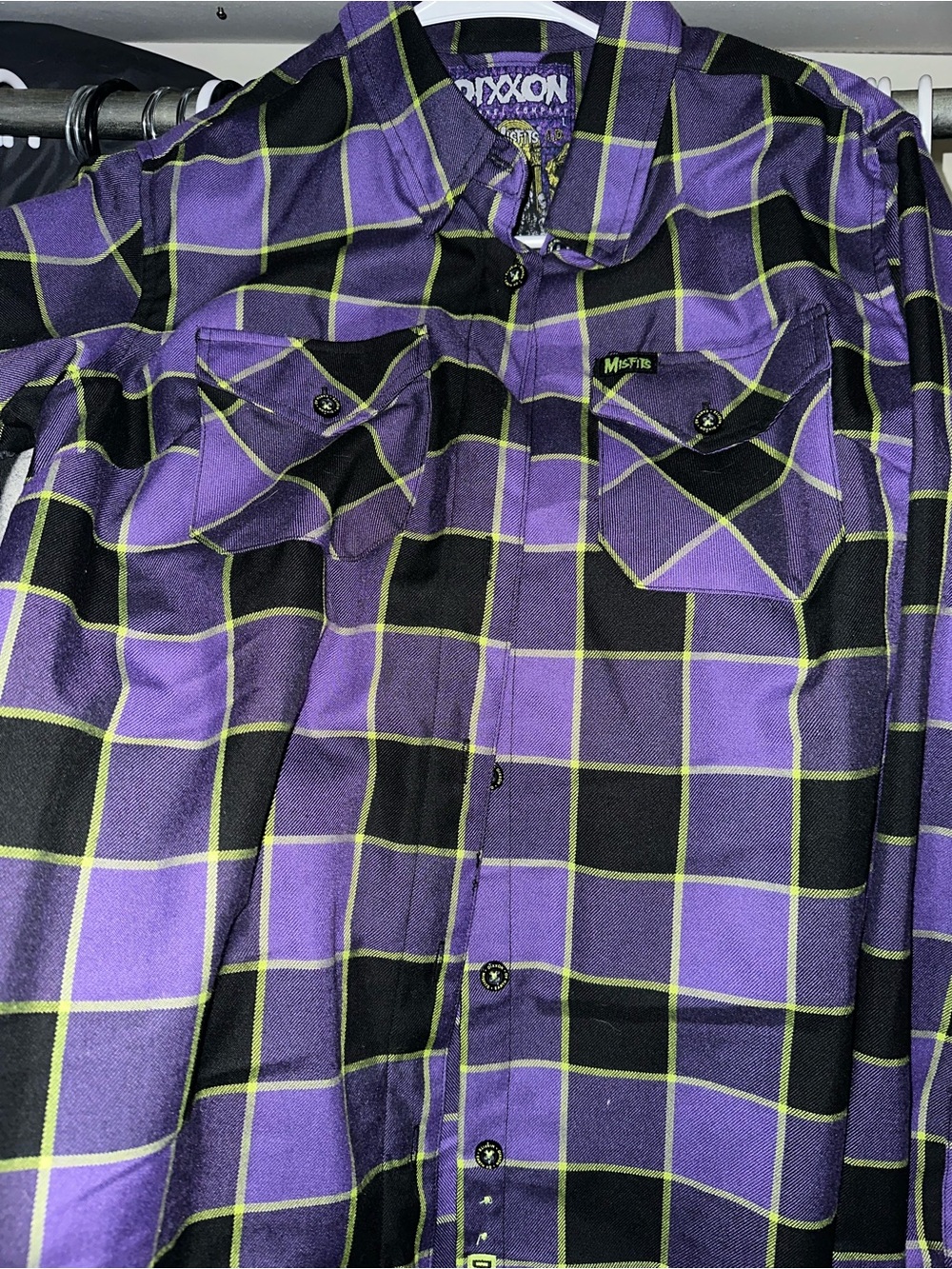 DIXXON Purple, Black & Lime Plaid Misfits Button-Down Shirt